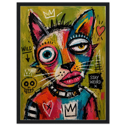 Stay Weird Cat Framed Canvas Neo-Expressionist Graffiti-Inspired