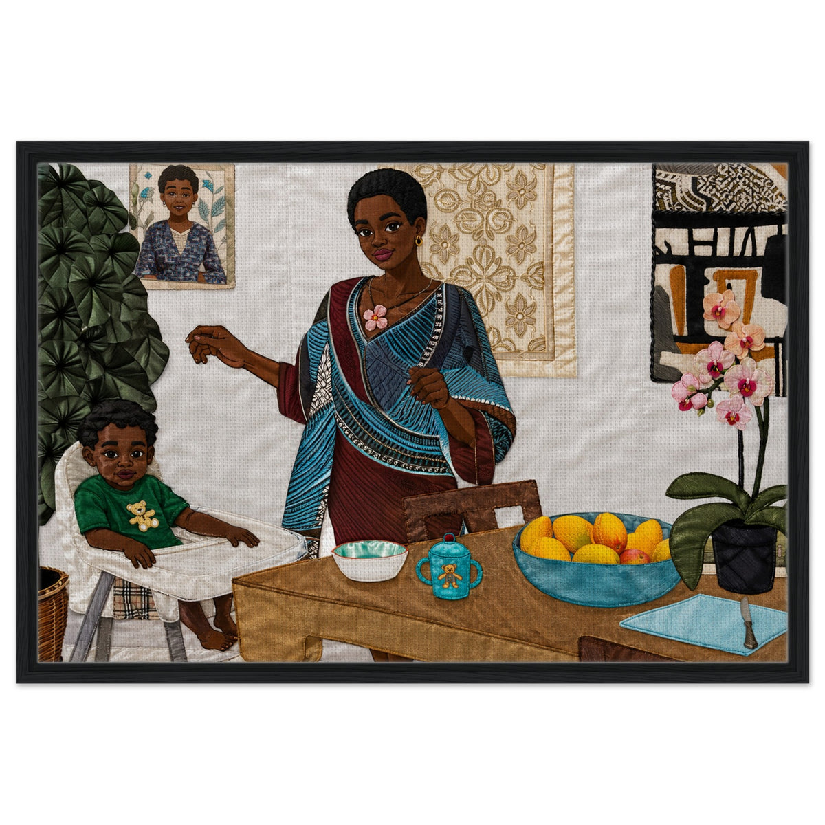 Mother’s Table Quilted-Style Framed Canvas - Bisa Butler Style