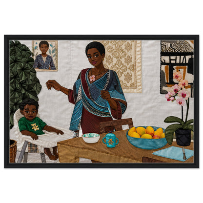 Mother’s Table Quilted-Style Framed Canvas - Bisa Butler Style
