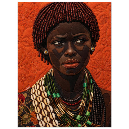 Black Woman Beaded Wall Art Quilted-Style Matte Paper Poster