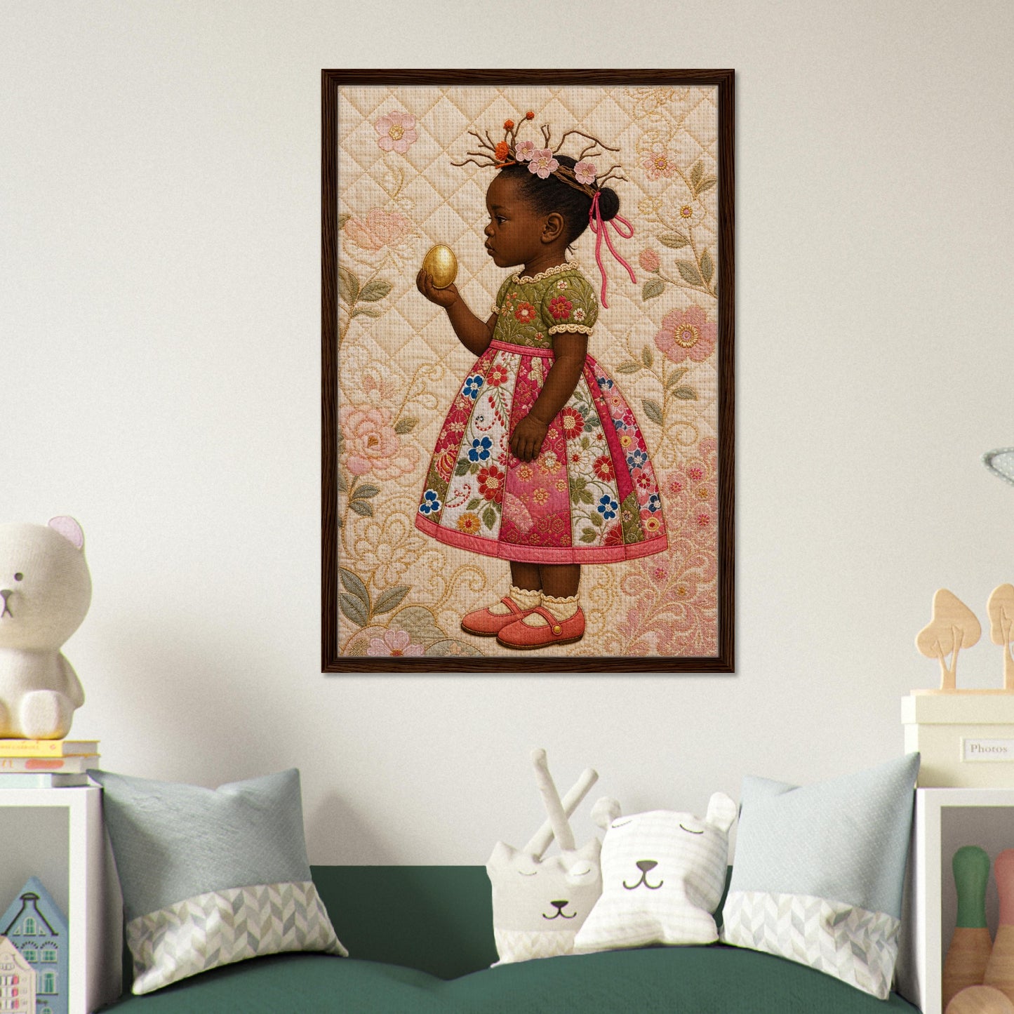 Golden Garden Matte Paper Poster: Quilt-Inspired, in Bisa Butler Style