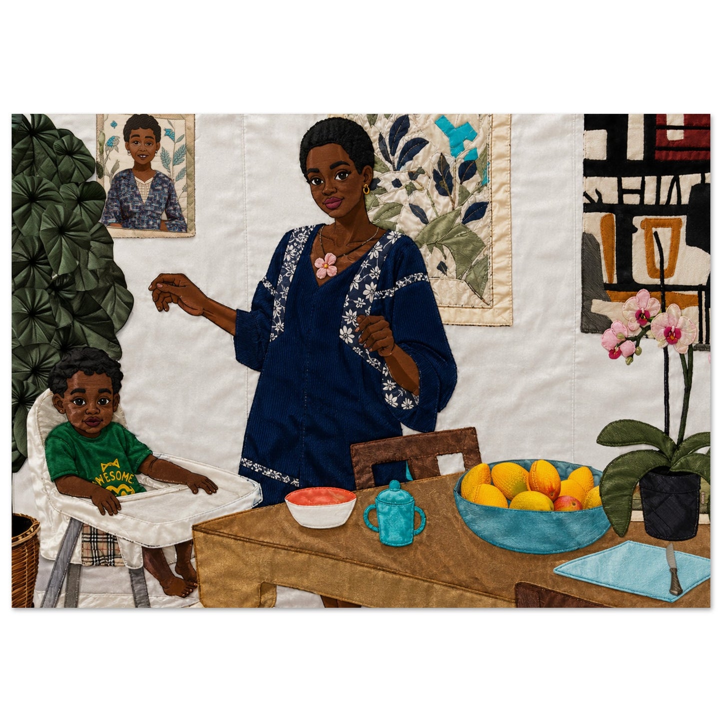 Mother’s Table Quilt-Inspired Matte Paper Poster - Bisa Butler Style