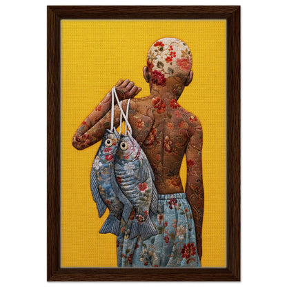 Golden Catch Framed Canvas Quilt-Inspired Folk-Art