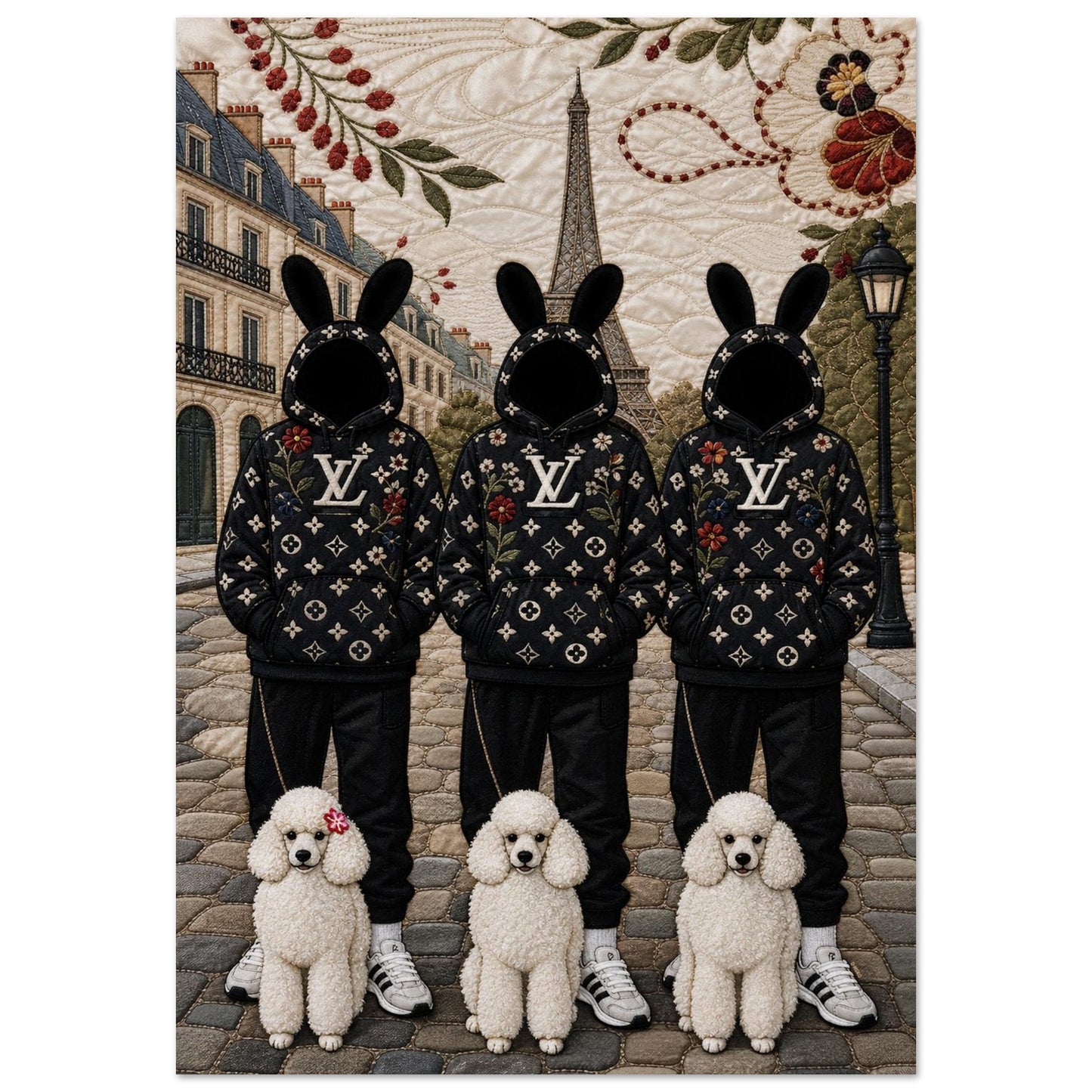 Paris Bunny Poodle Crew Quilt-Inspired Pop-Art Matte Paper Poster