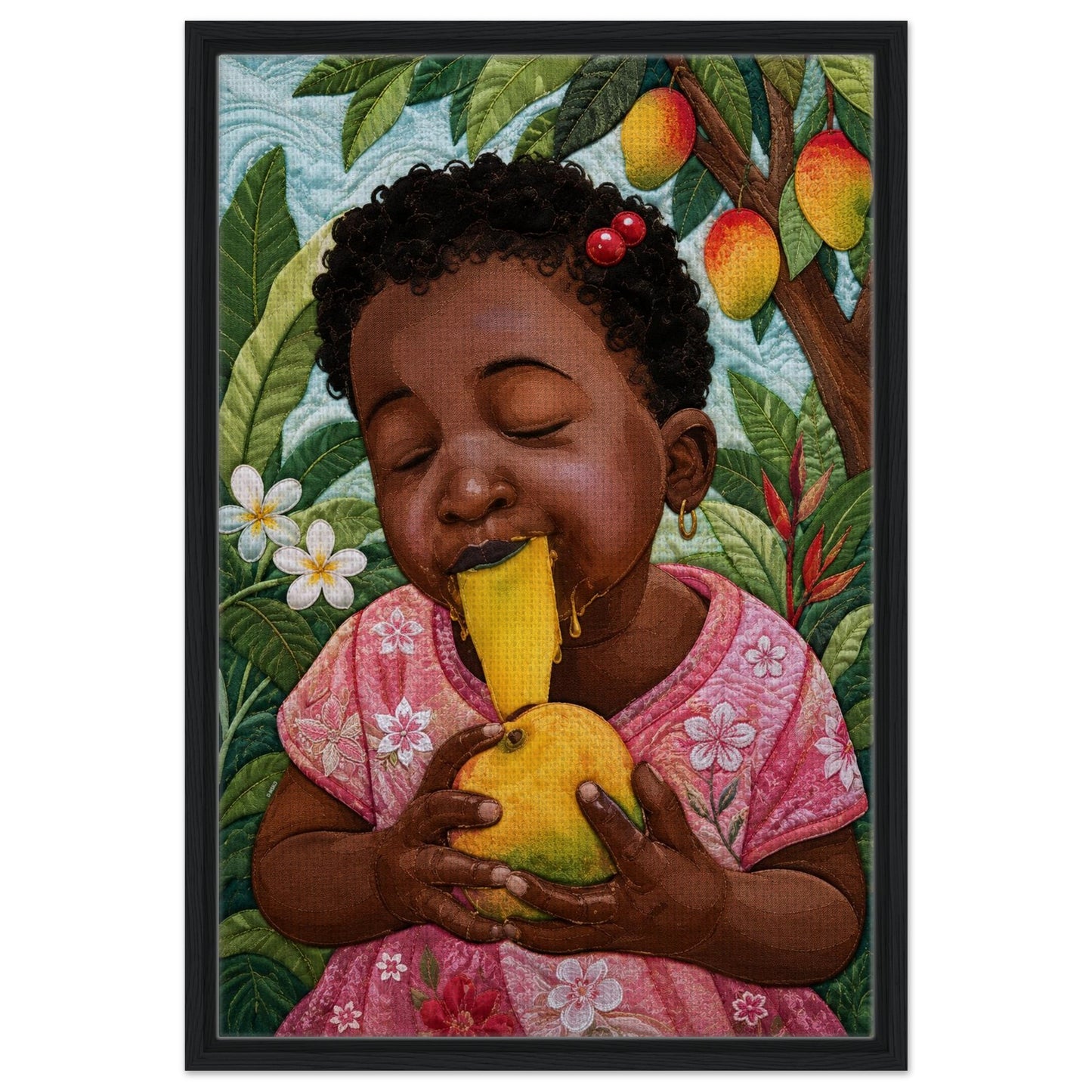 Mango Joy Framed Canvas Quilt-Inspired Tropical - Bisa Butler Style