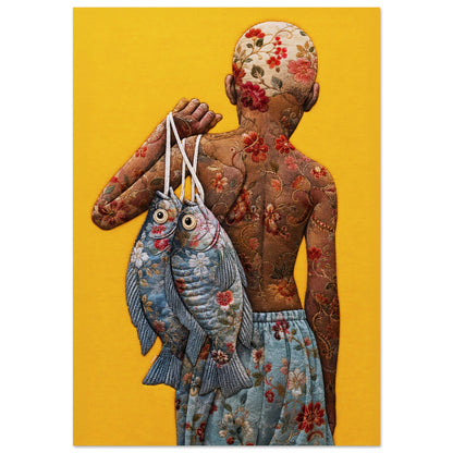 Golden Catch Black Boy Quilt-Inspired Matte Poster - Bisa Butler Style