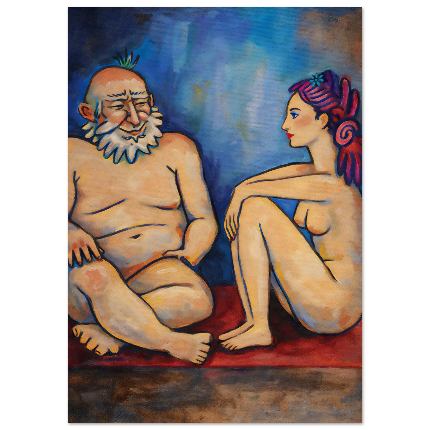 Blue Conversation Museum-Quality Painterly-Modern Matte Paper Poster