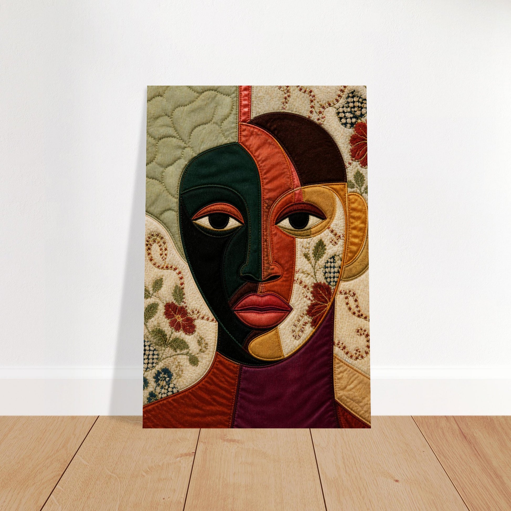 The Divided Gaze Quilted-Style Matte Paper Poster - Bisa Butler Style