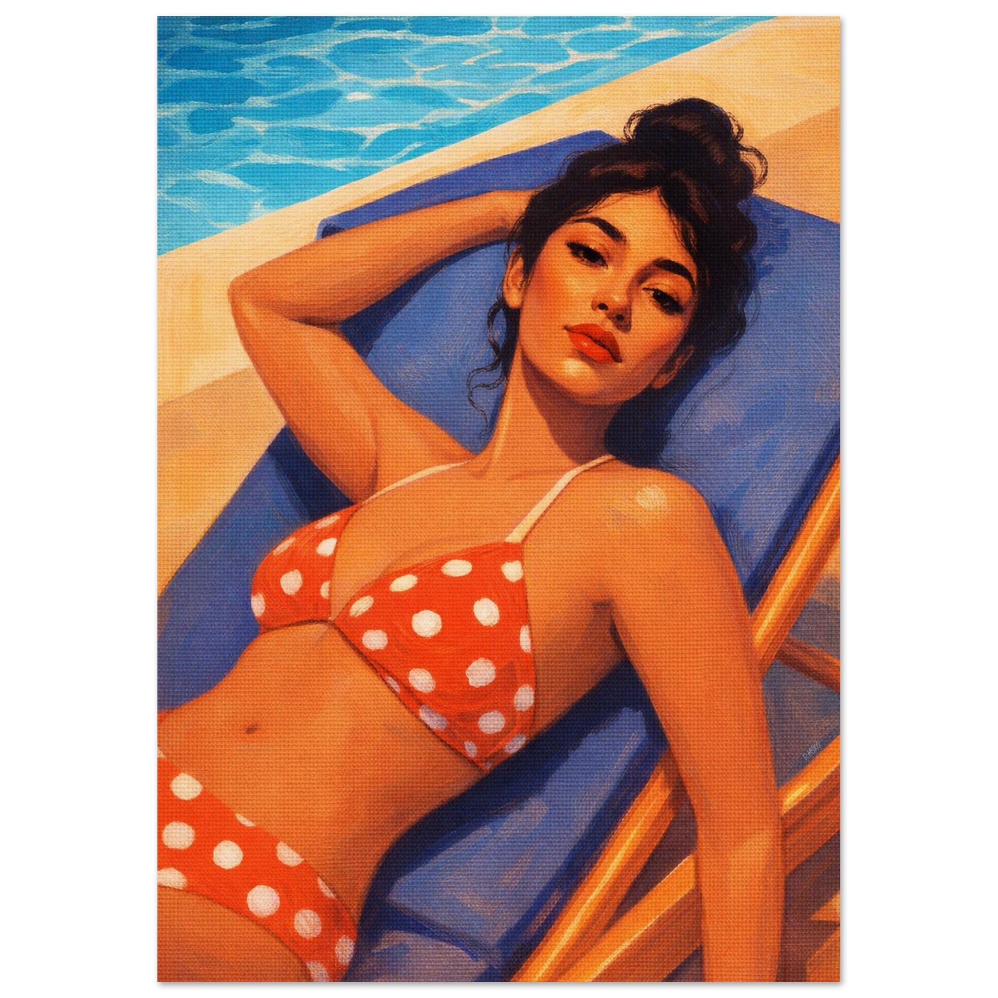 Poolside Muse Retro Pin-up Matte Paper Poster - Pop Art Style