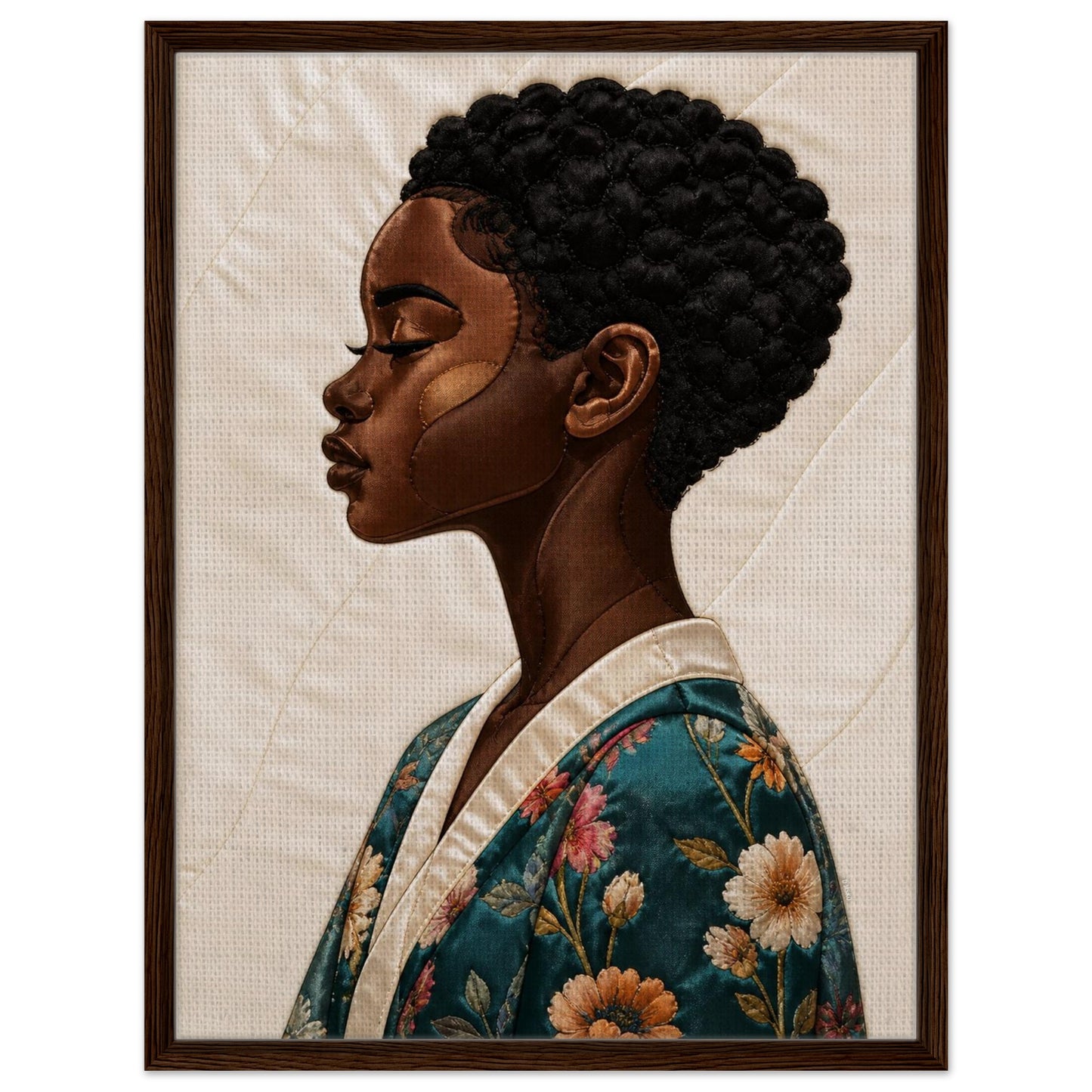 Calm Blossom Quilt-Inspired Matte Paper Poster - Bisa Butler Style