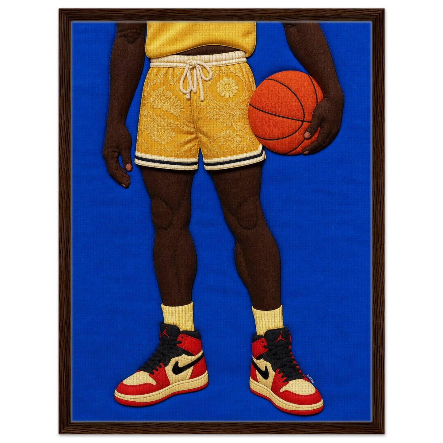 Quilted Basketball Framed Canvas Quilt-Inspired Afrocentric