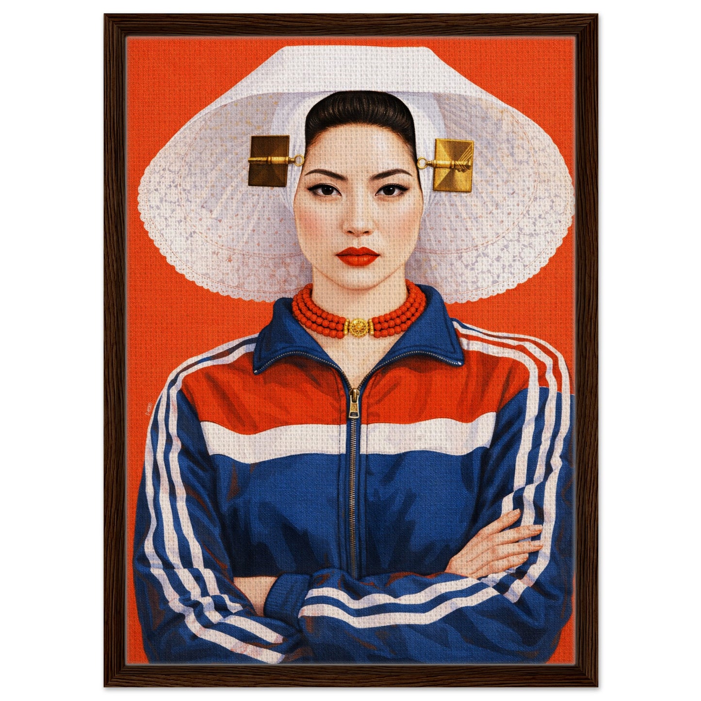 Zeeland Bonnet Dutch Costume Framed Canvas Mixed-Cultural Portrait