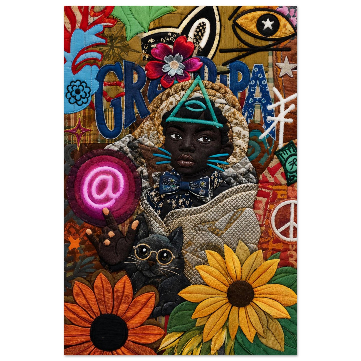 Neon Oracle Black Child Quilt-Inspired Matte Paper Poster - Bisa Butle