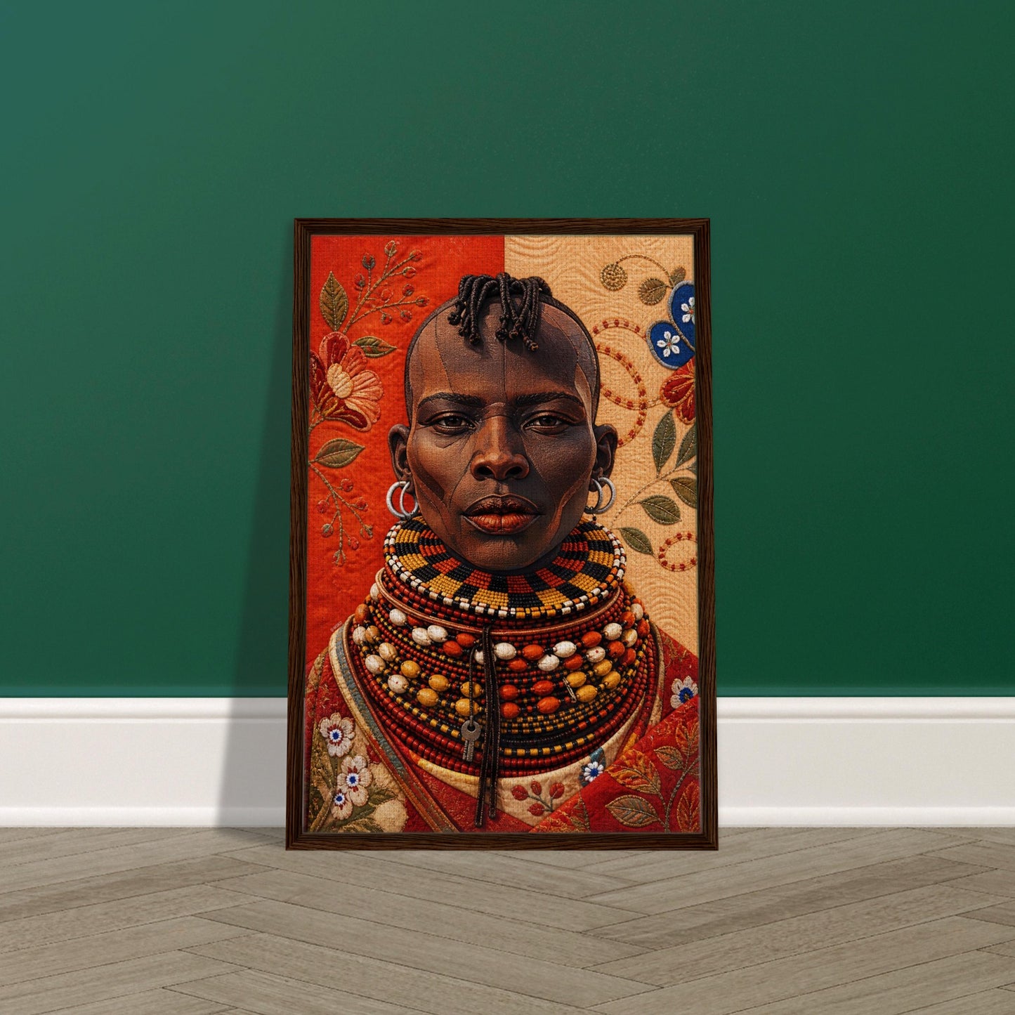 Heritage Black Woman Framed Canvas Quilt-Inspired - Bisa Butler Style