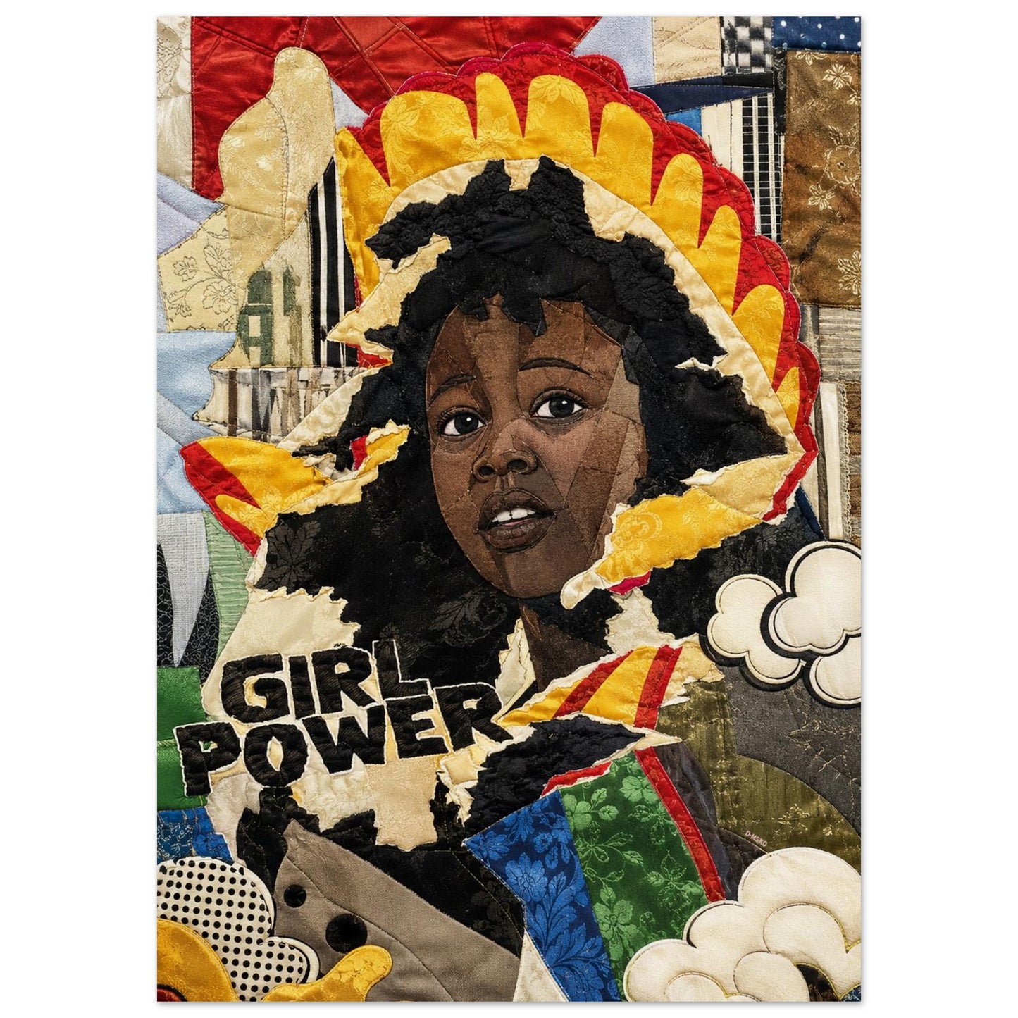 Girl Power Quilted-Style Matte Paper Poster - Bisa Butler Style