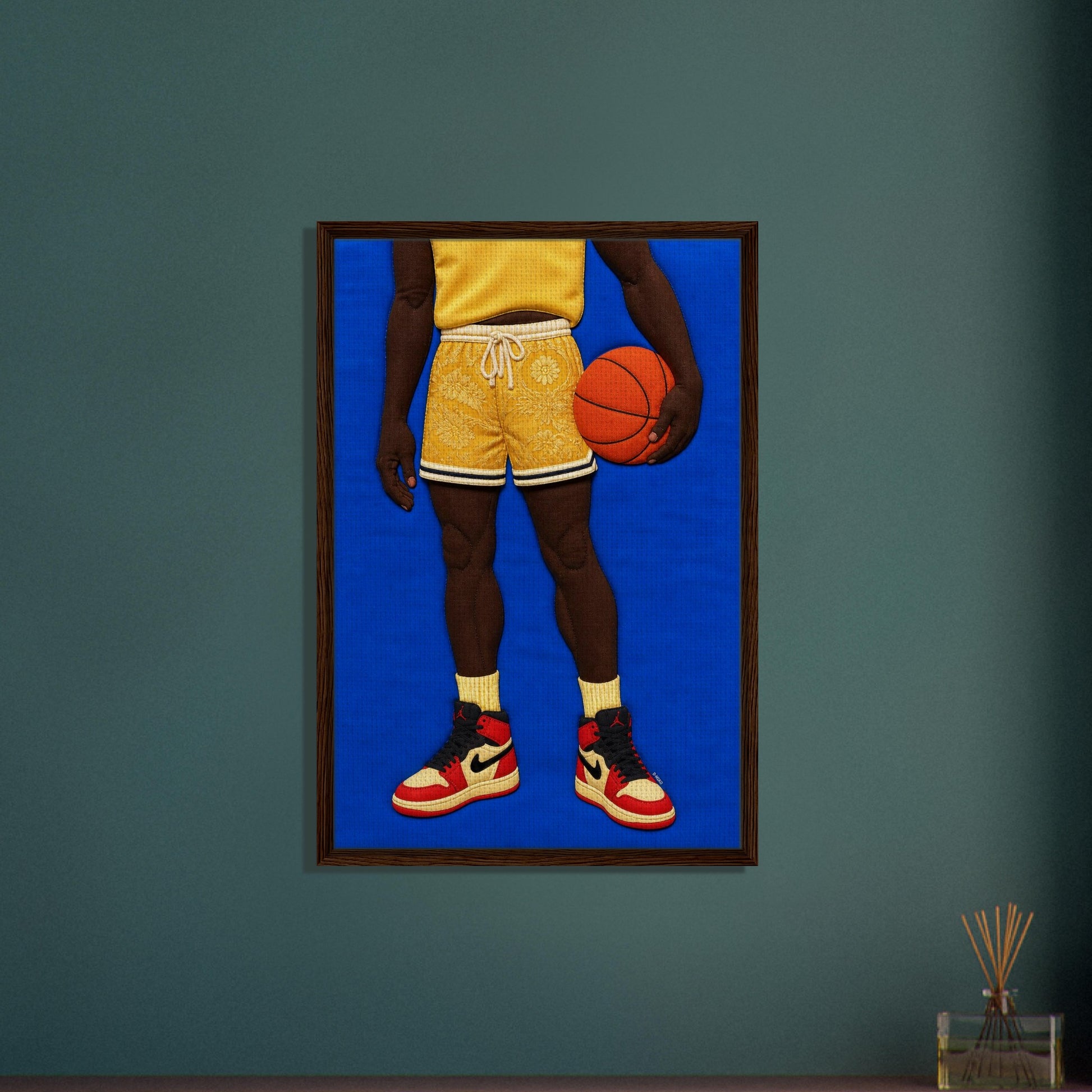 Quilted Basketball Framed Canvas Quilt-Inspired Afrocentric