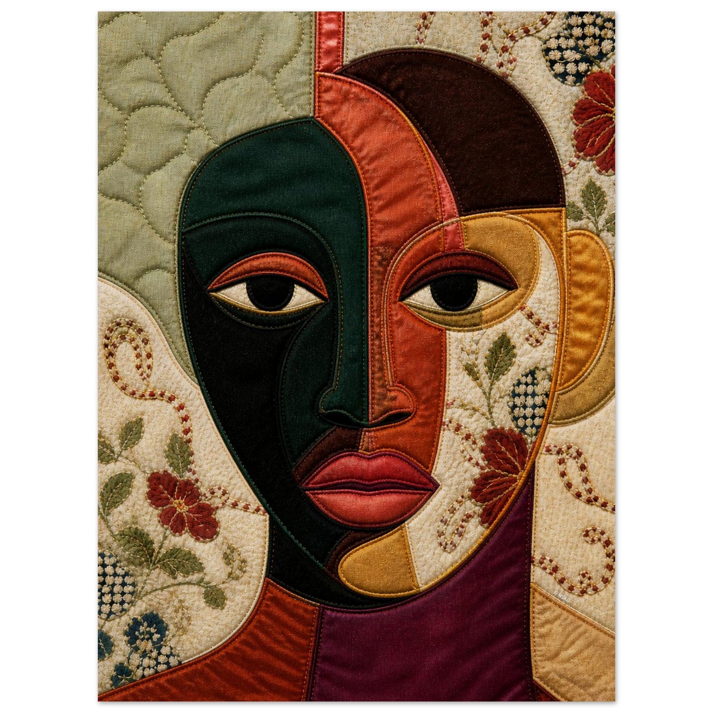 The Divided Gaze Quilted-Style Matte Paper Poster - Bisa Butler Style