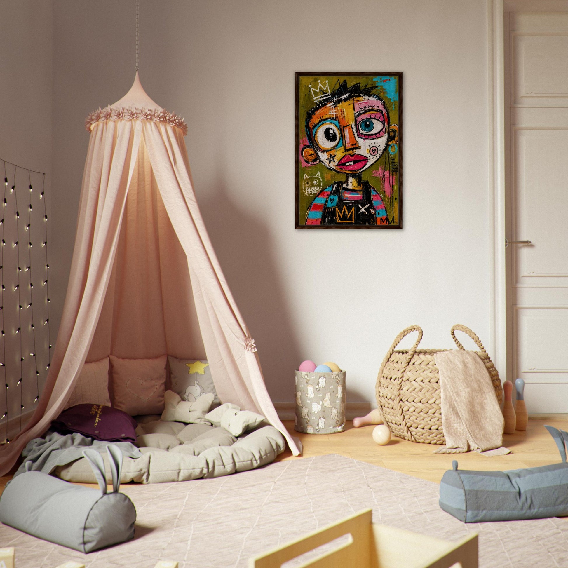 Crowned Rebel Child Framed Canvas Afrocentric Graffiti-Inspired