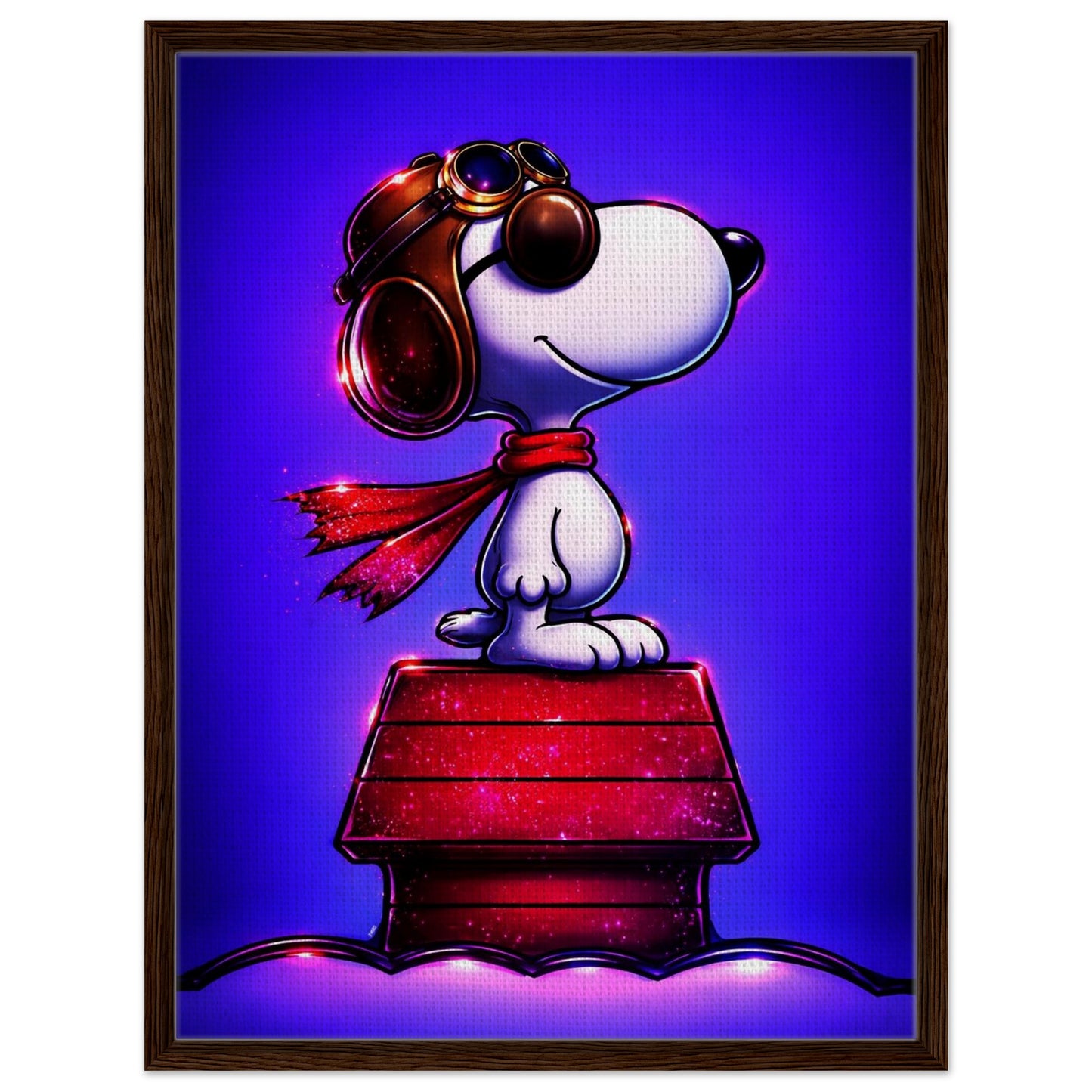 Aviator Dog Framed Canvas Neon Pop-Art - Mid-Century Comic-Strip Style