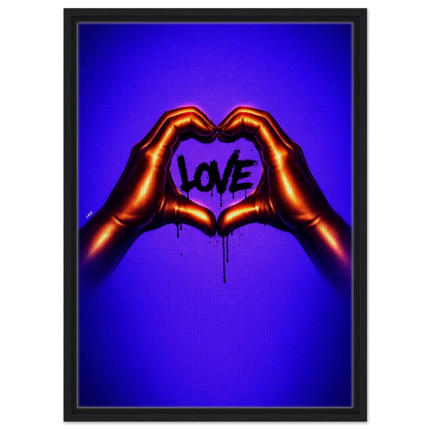 Black Love Hands Neon-Graffiti Pop-Art Framed Canvas