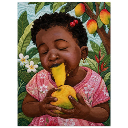 Mango Joy Quilt-Inspired Matte Paper Poster - Bisa Butler Style