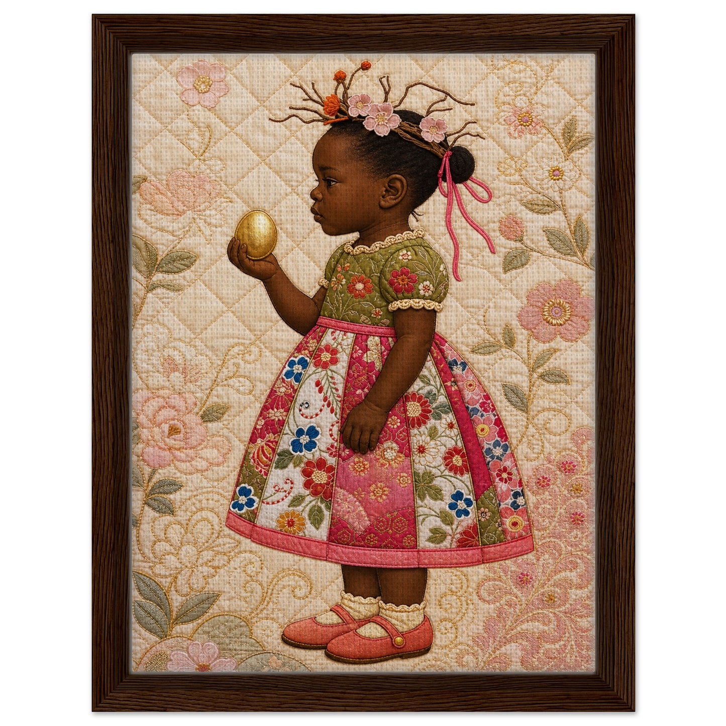 Golden Garden Matte Paper Poster: Quilt-Inspired, in Bisa Butler Style