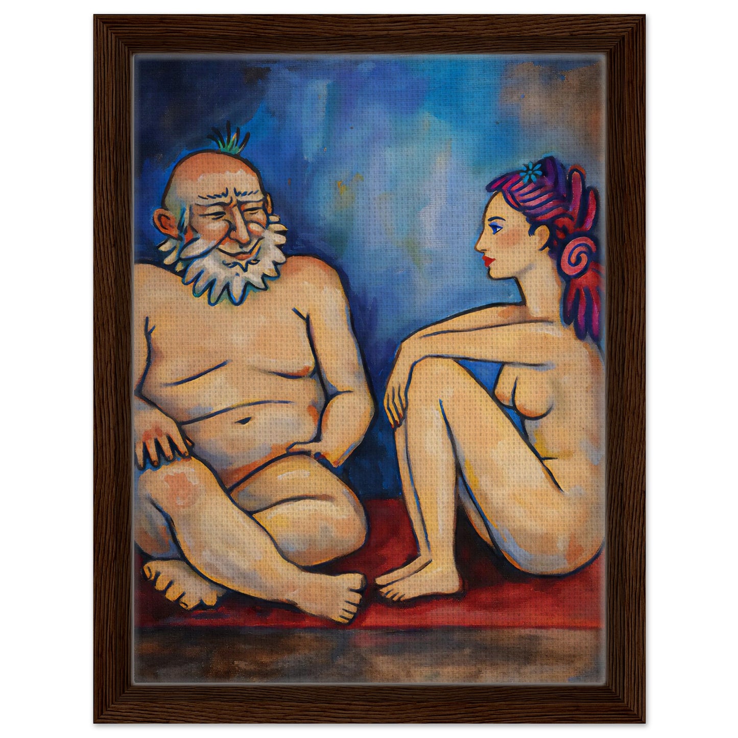 Blue Conversation Framed Canvas Expressionist-Figurative - Picasso Sty