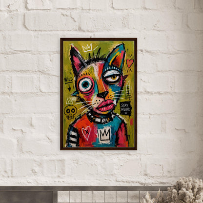 Stay Weird Cat Framed Canvas Neo-Expressionist Graffiti-Inspired