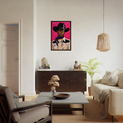 Pink Outlaw Cowboy Framed Canvas Quilt-Inspired Western Portrait