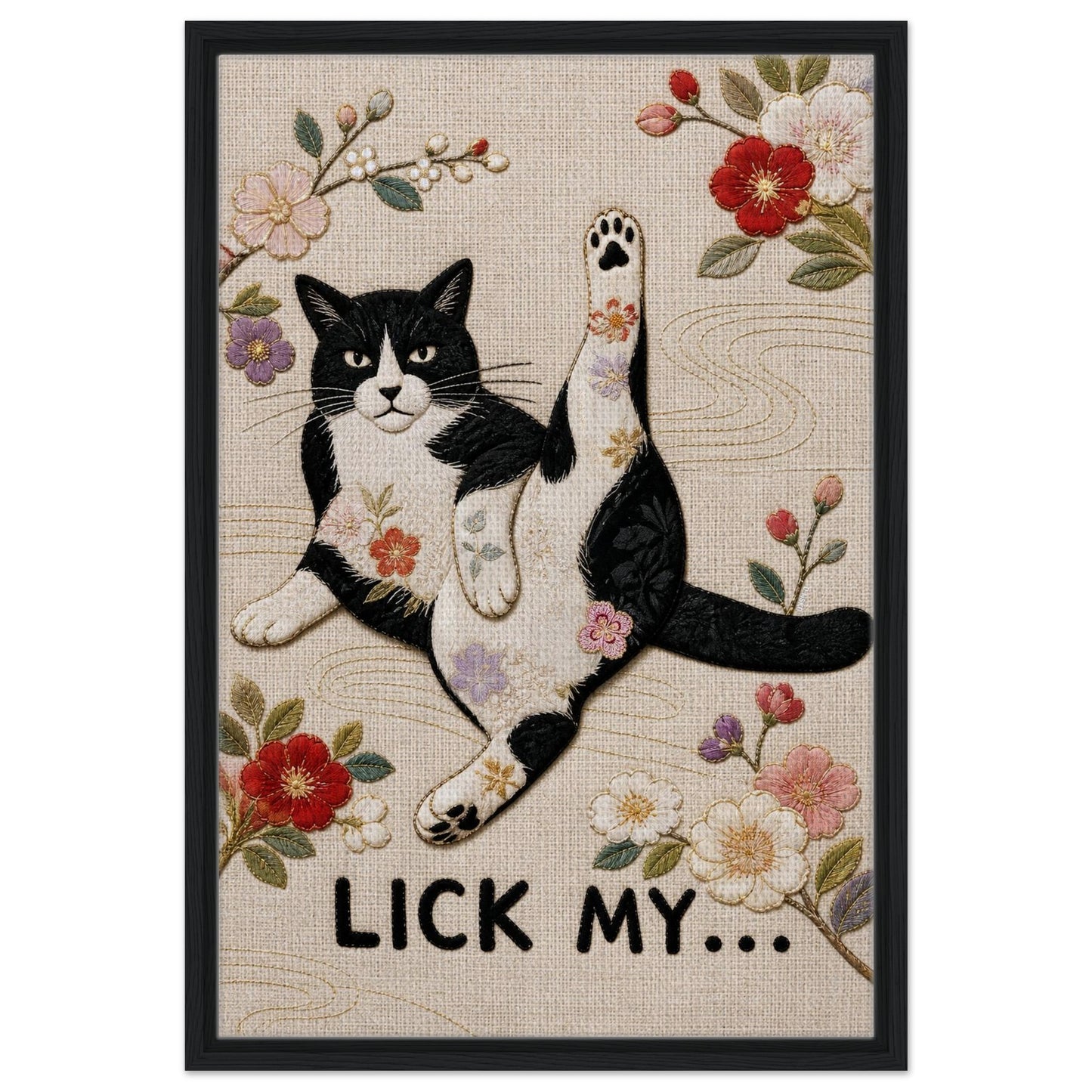 Lick My... Framed Canvas Embroidered-Style - Japanese Embroidery Style
