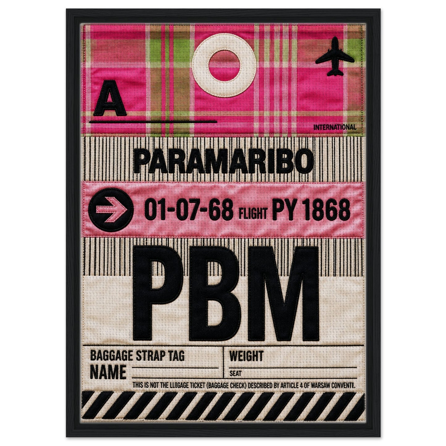 Pink Paramaribo PBM Framed Canvas Quilted-Style Airport-Code