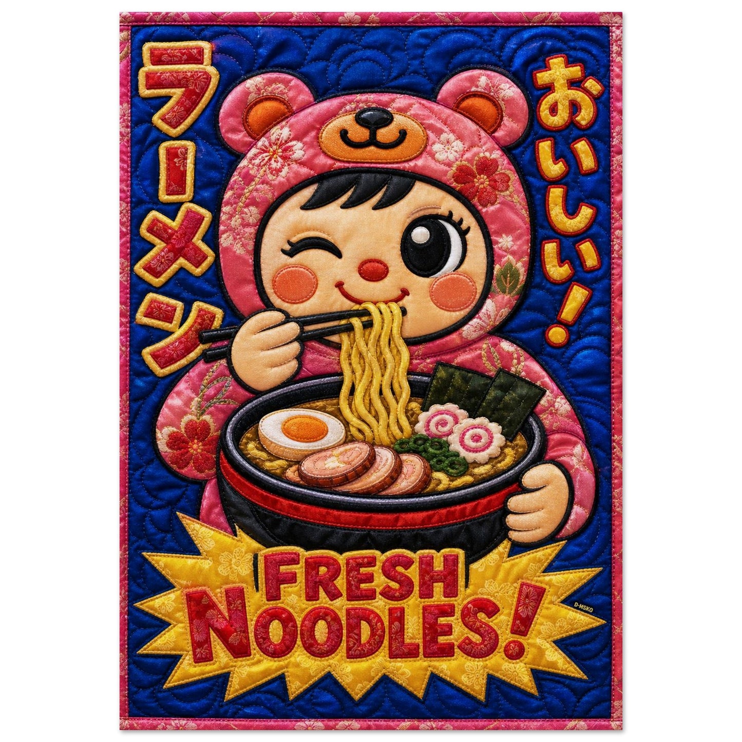Fresh Noodles Quilted-Style Matte Paper Poster - Kawaii Style