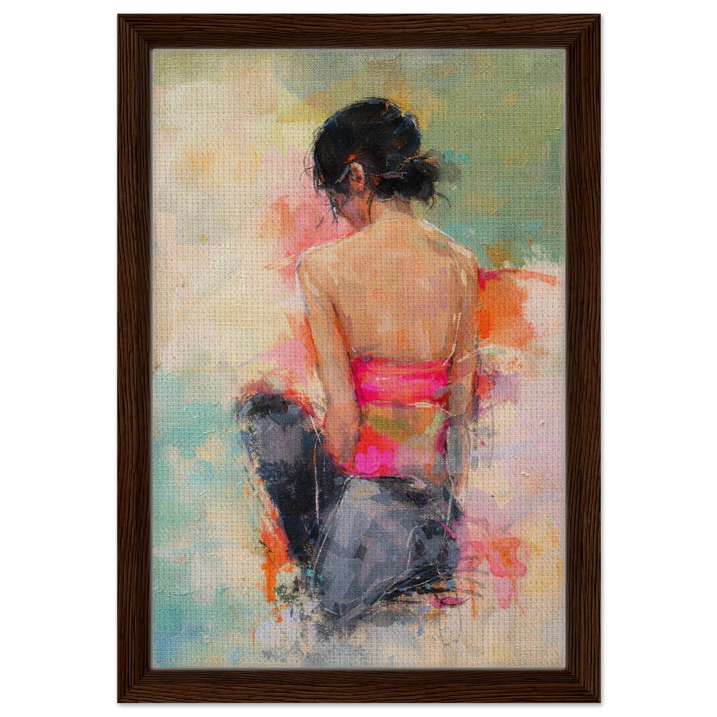 Soft Solitude Framed Canvas Pastel-Textured Impressionist-Figurative