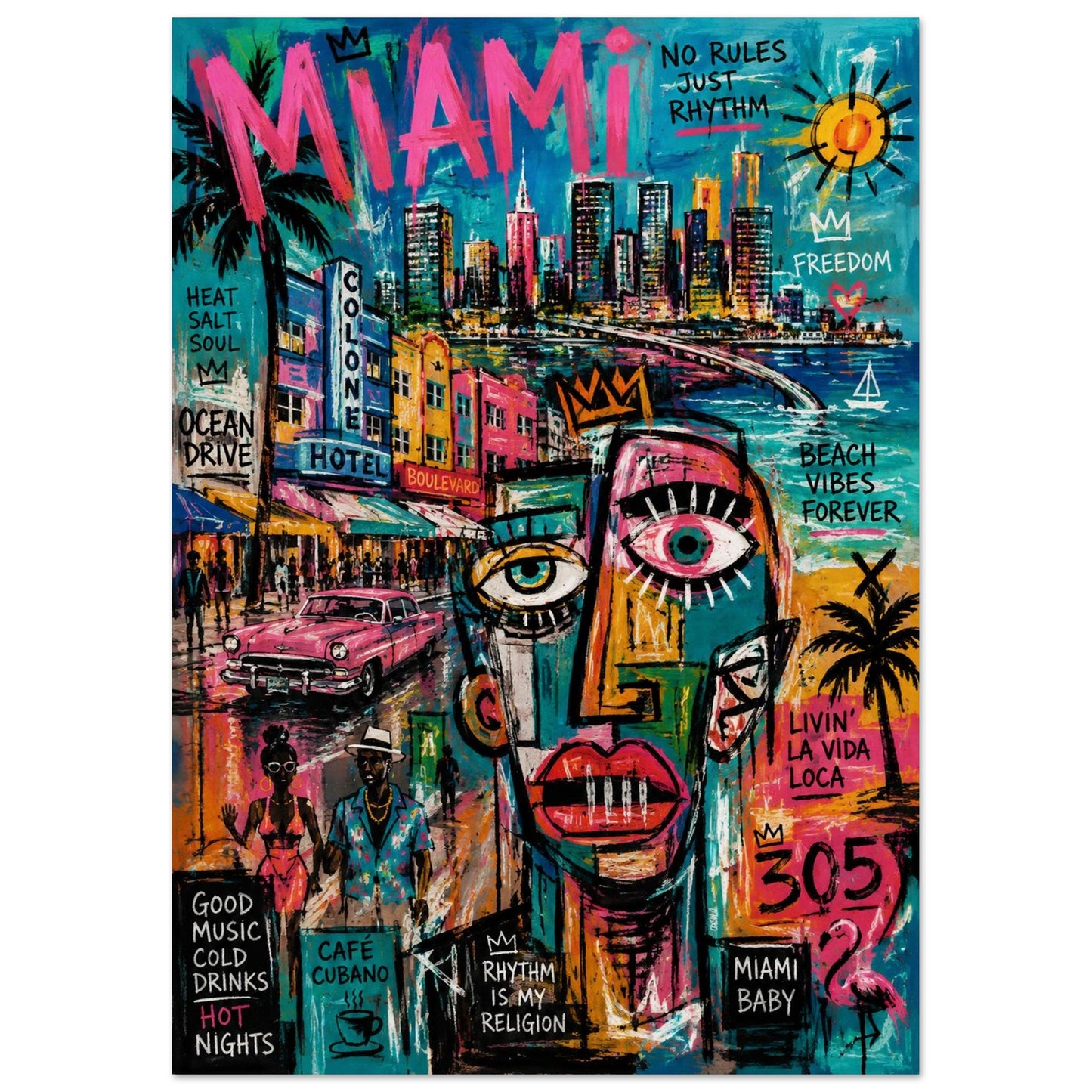 Miami Rhythm 305 Museum-Quality Street-Art Matte Paper Poster