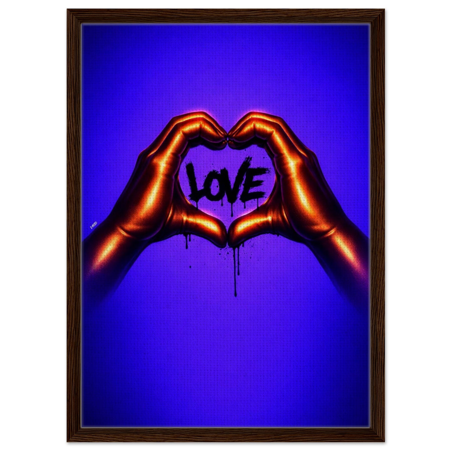Black Love Hands Neon-Graffiti Pop-Art Framed Canvas
