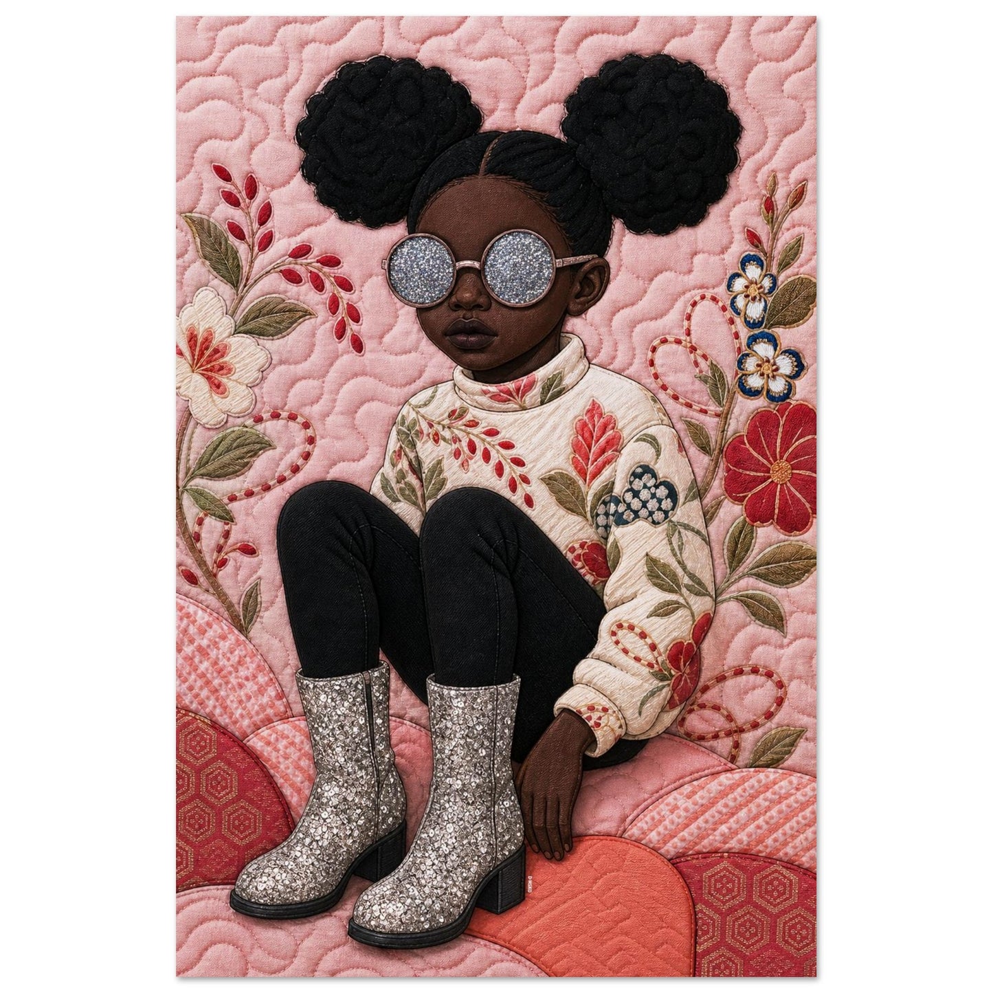 Shimmering Gaze Quilted-Style Matte Paper Poster - Bisa Butler Style