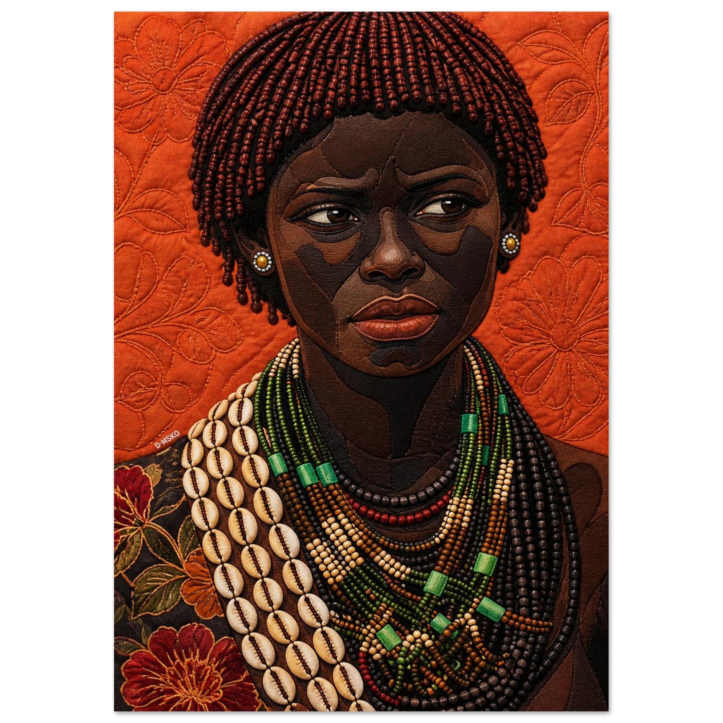 Black Woman Beaded Wall Art Quilted-Style Matte Paper Poster