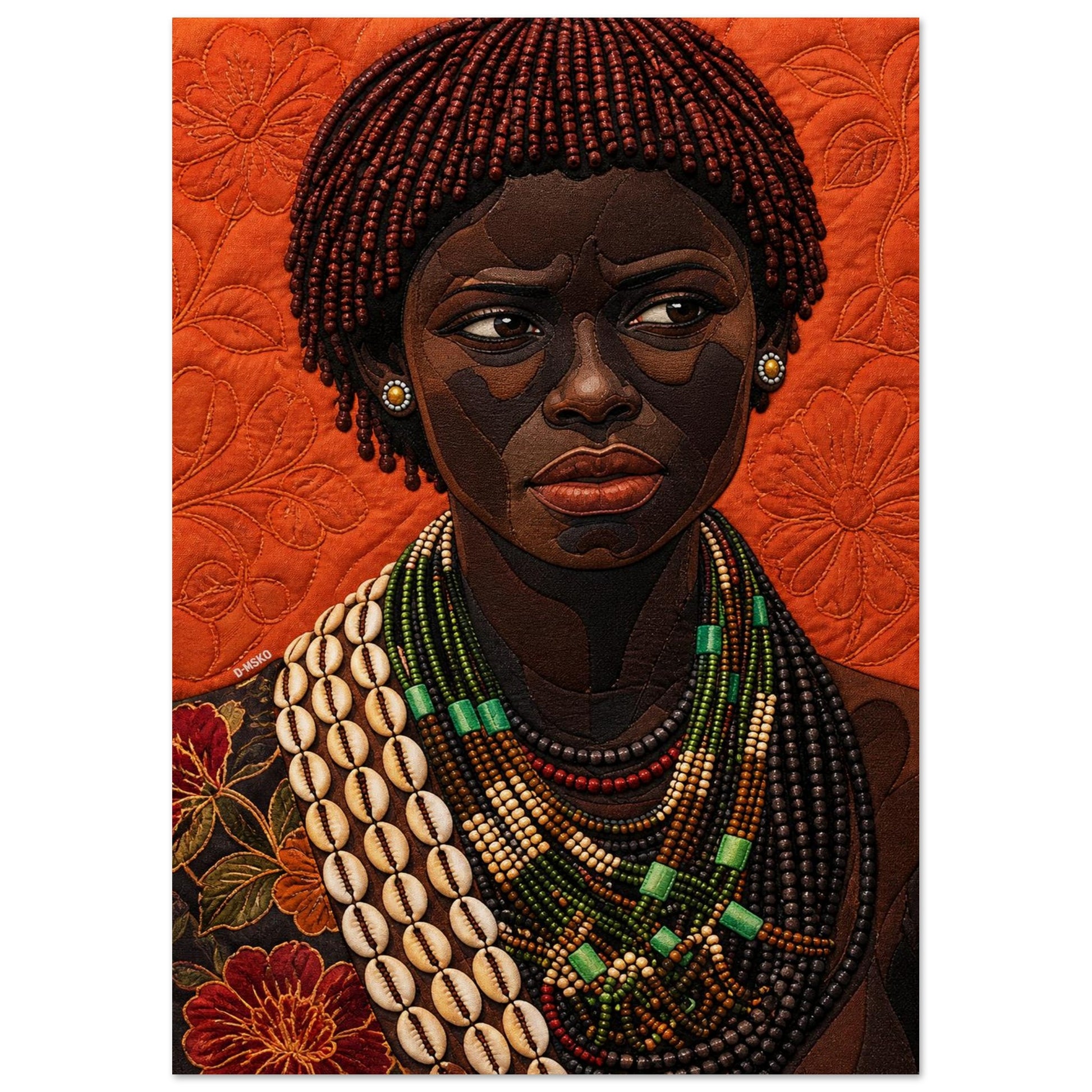 Black Woman Beaded Wall Art Quilted-Style Matte Paper Poster