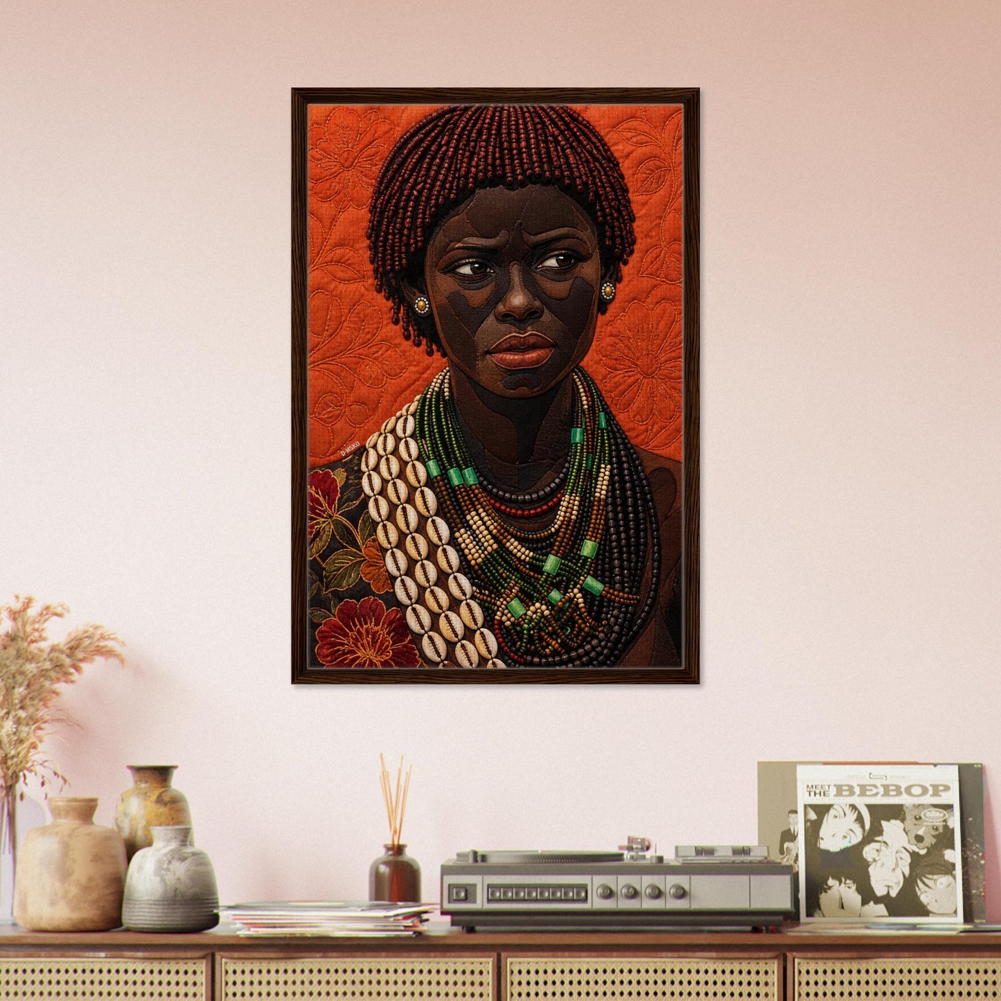 African Portrait Framed Canvas Quilt-Inspired - Bisa Butler Style