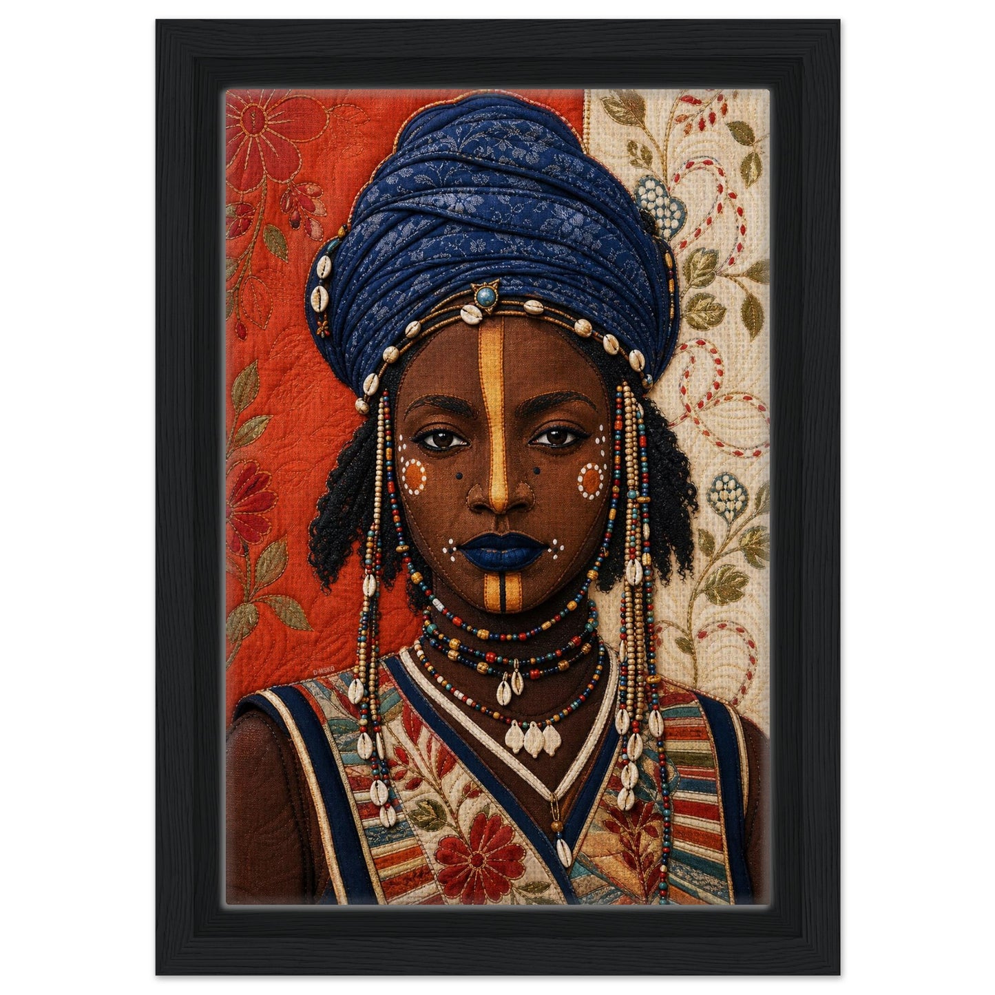 Wadaabe Woman Framed Canvas Quilt-Inspired - Bisa Butler Style