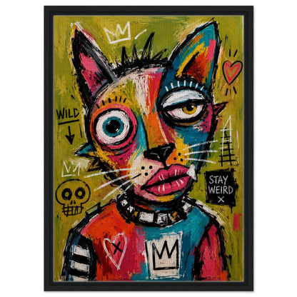 Stay Weird Cat Framed Canvas Neo-Expressionist Graffiti-Inspired