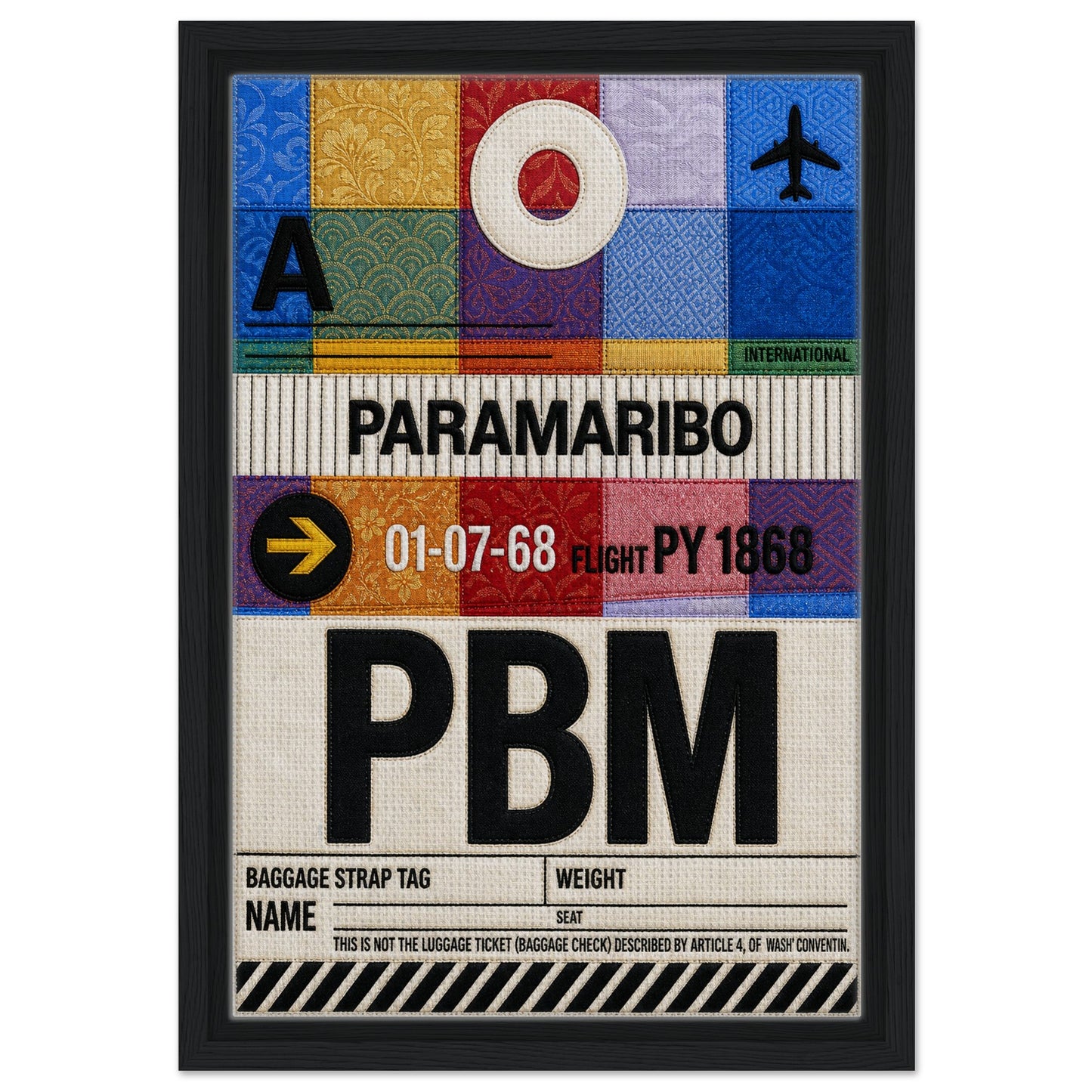 Paramaribo PBM Framed Canvas Quilted-Style Vintage-Travel