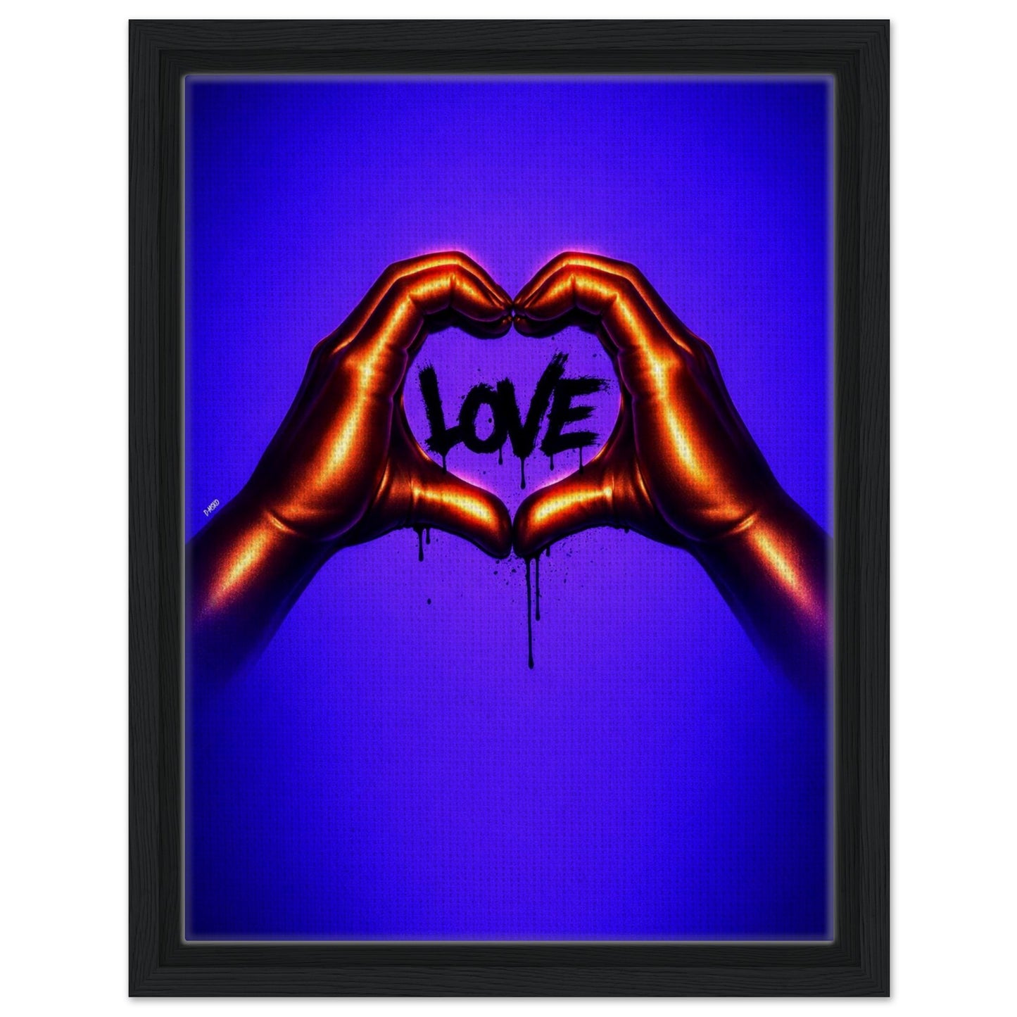 Black Love Hands Neon-Graffiti Pop-Art Framed Canvas