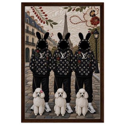 Framed Canvas, Paris Bunny Poodle Crew Quilt-Inspired - Pop Art Style