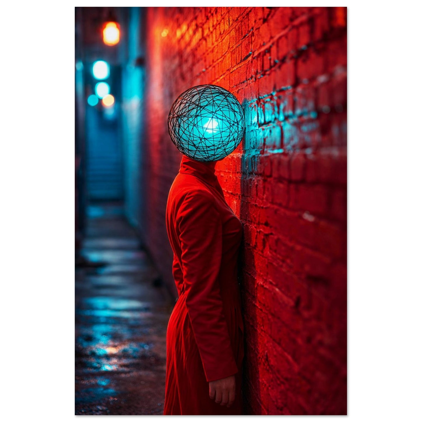 Neon Alley Portrait Cyberpunk-Surreal Matte Paper Poster