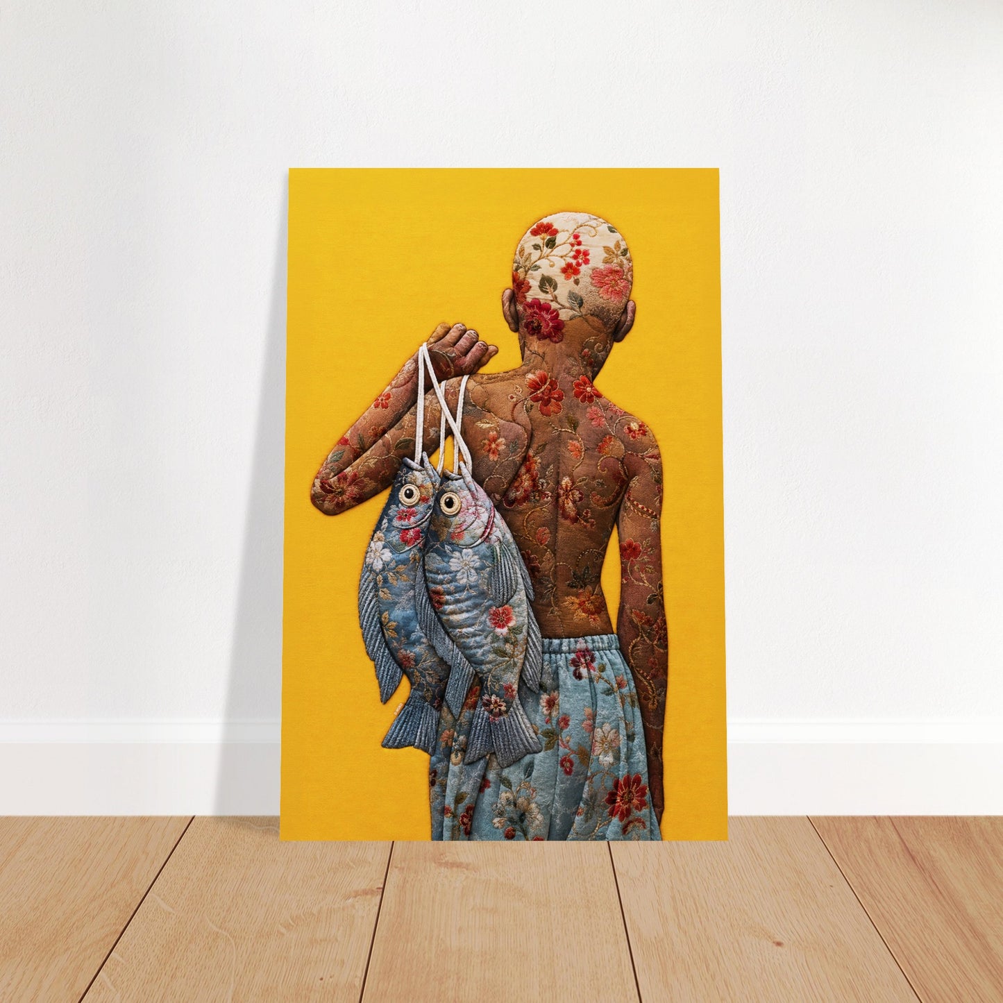 Golden Catch Black Boy Quilt-Inspired Matte Poster - Bisa Butler Style