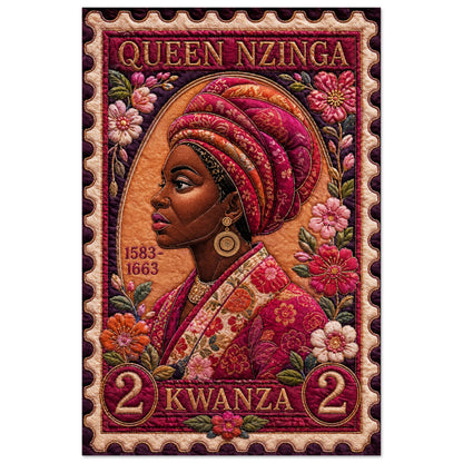 Queen Nzinga Quilt-Inspired Matte Paper Poster in Bisa Butler Style
