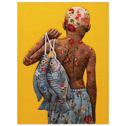 Golden Catch Black Boy Quilt-Inspired Matte Poster - Bisa Butler Style