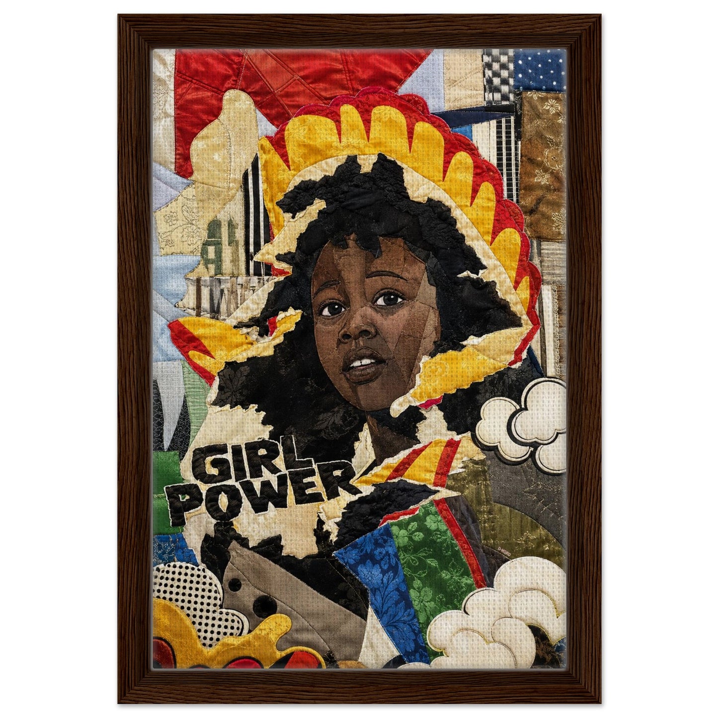 Girl Power Black Girl Framed Canvas Quilt-Inspired Pop-Art