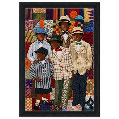 Framed Canvas, Dapper Brothers Black Boys Wall Art, Quilted-Style Vintage canvas